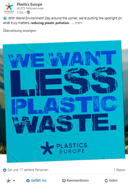 Plastics Europe auf LinkedIn