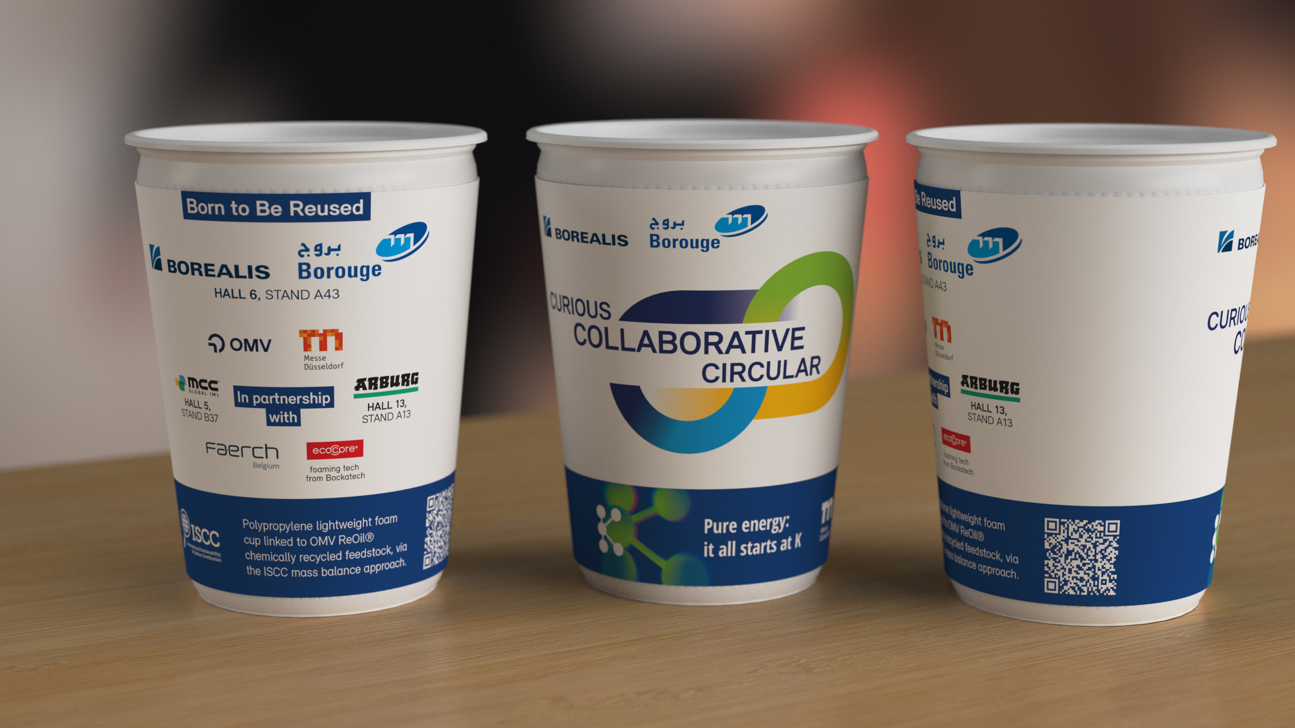 Borealis creates first comprehensive reusable cup system at a Messe Düsseldorf event based on ReOil® chemically recycled feedstock from OMV. © Borealis